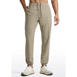 CRZ YOGA Lightweight Men’s L Quick Dry Jogger Pants Zipper Pockets Khali Barley
